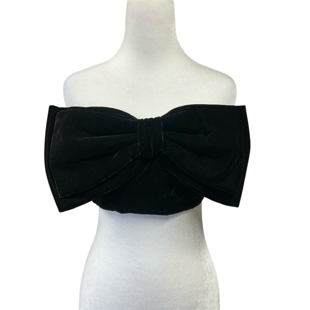 NEW Forever 21 Bow Bandeau Smock Back Velvet Top Size M Black